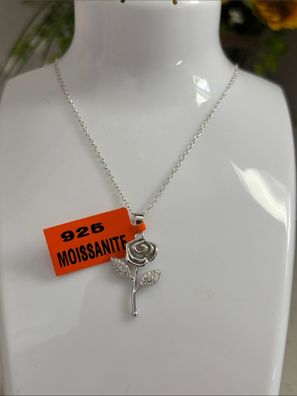 Moissanite 925 Silver Rose Pendant Necklace, 0.75 CTW